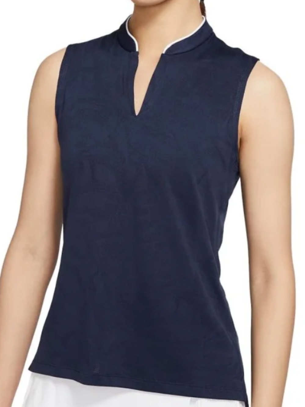 Nike Breathe sleeveless golf polo dri-fit navy subtle floral jacquard Sz S